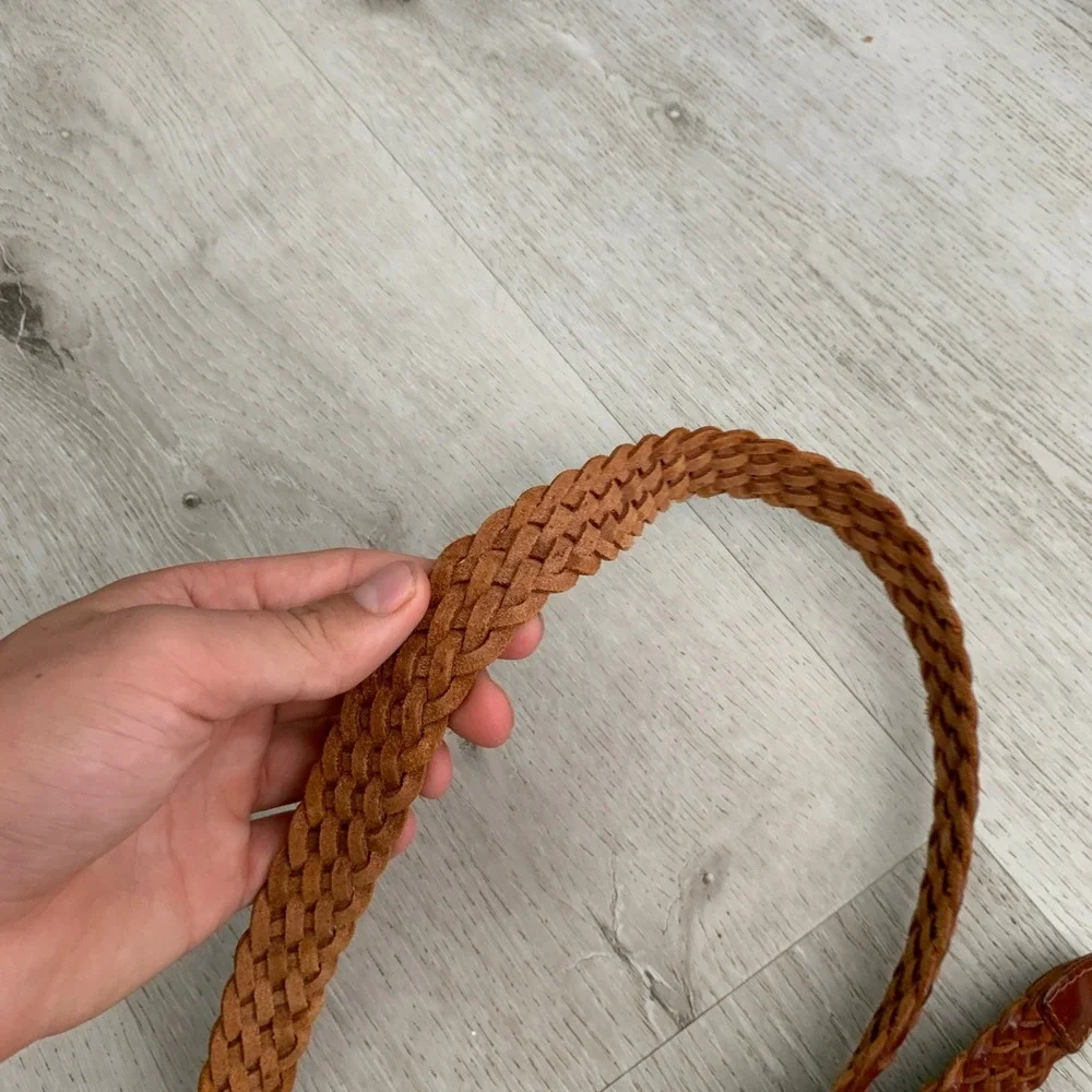 Vintage Cognac Brown Braided Leather Belt Made in Turkey Size M Boho Western